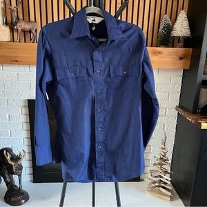 Men's Vintage 1980s Navy Blue Chute Button-Up Western Shirt
